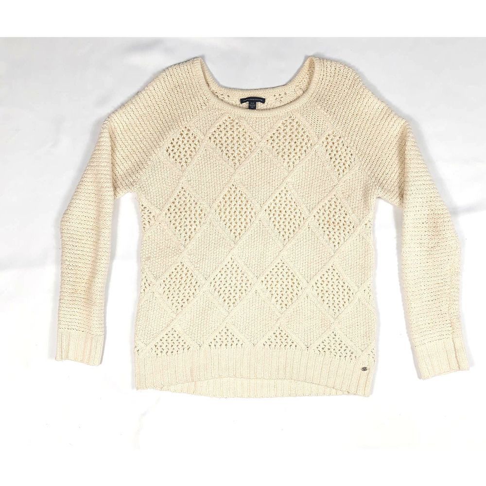 3/$15🔥 AMERICAN EAGLE IVORY DIAMOND KNIT SWEATER SIZE MEDIUM